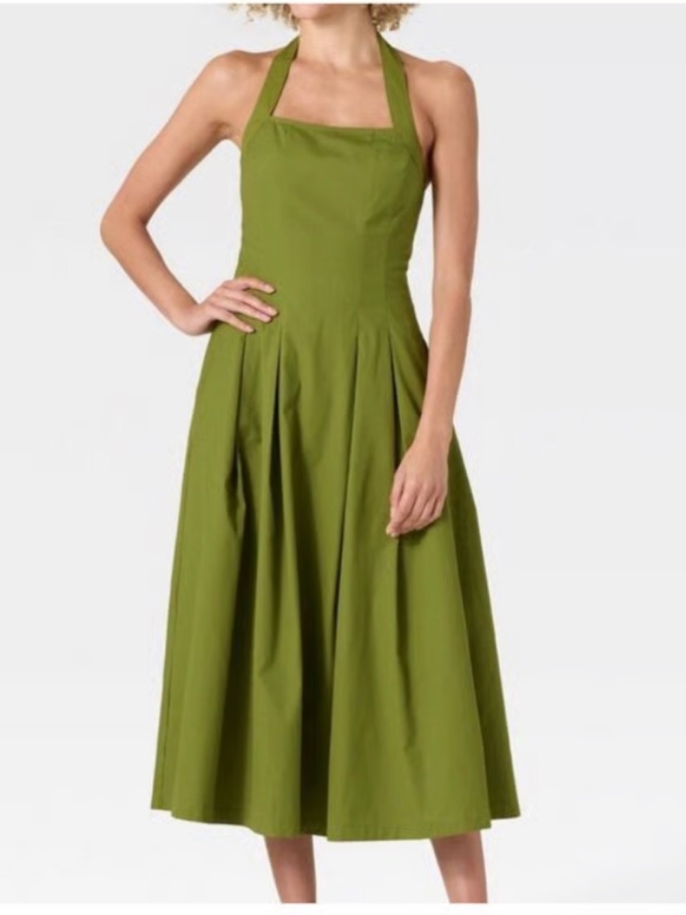 Olive Halter Midi Dress - Women's Halter A-Line